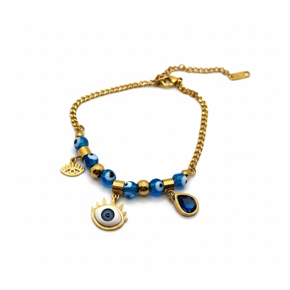 Gold and Blue Evil Eye Bracelet